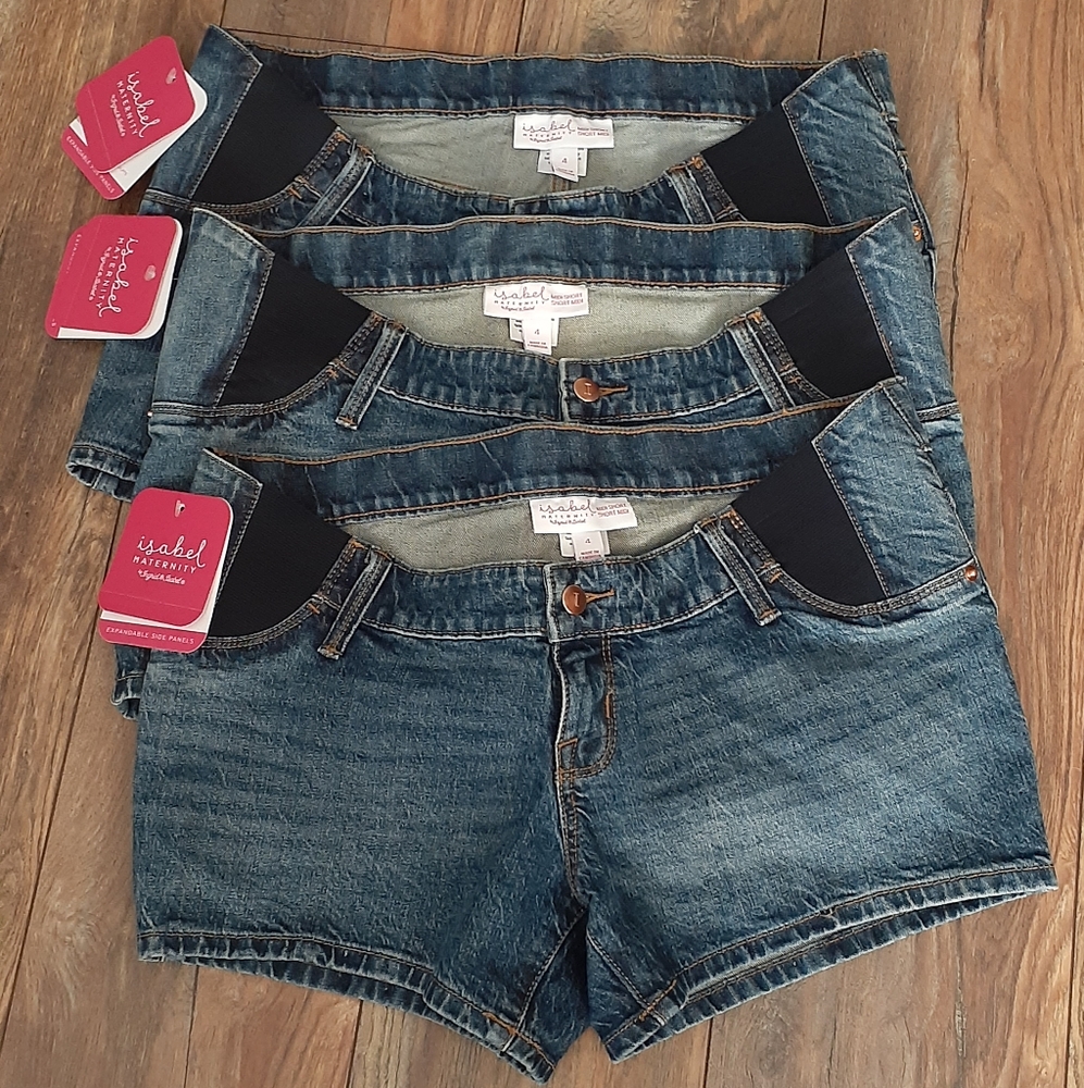 Size 4 NWT 1 Pair of Maternity Midi Shorts Medium Blue Denim Side Panel